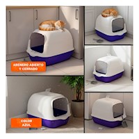 Kit Sanitario Abierto y Cerrado 2 en 1 para Gato Azul con Acceso Practico Y+Ligas Regalo